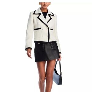 AQUA Double-Breasted Tweed Blazer – White/Black, Size M (NWT)